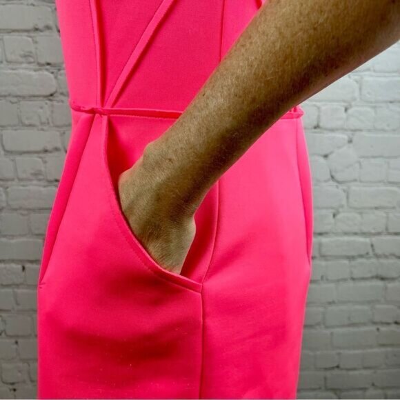 Milly Barbie Core Pink Neoprene Sleeveless Scuba Shift Dress with Pockets Size 6 - Picture 6 of 13